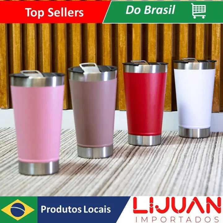 Drop Copo Térmico 473ml Com Tampa E Abridor Inox Quente Gelado Manter Temperatura Por Horas Promoção A Vácuo Caneca Isola
