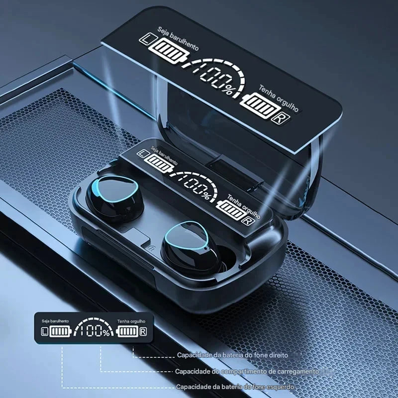 M10 Bluetooth Headphones with Microphone, Earphone Charger Box, Wireless Headphones, LED Display Screen