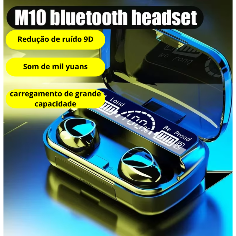 M10 Bluetooth Headphones with Microphone, Earphone Charger Box, Wireless Headphones, LED Display Screen